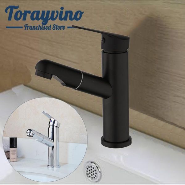 

bathroom sink faucets basin faucet chrome & black robinet salle de bain baignoire taps deck mounted pull out cold mixer water tap