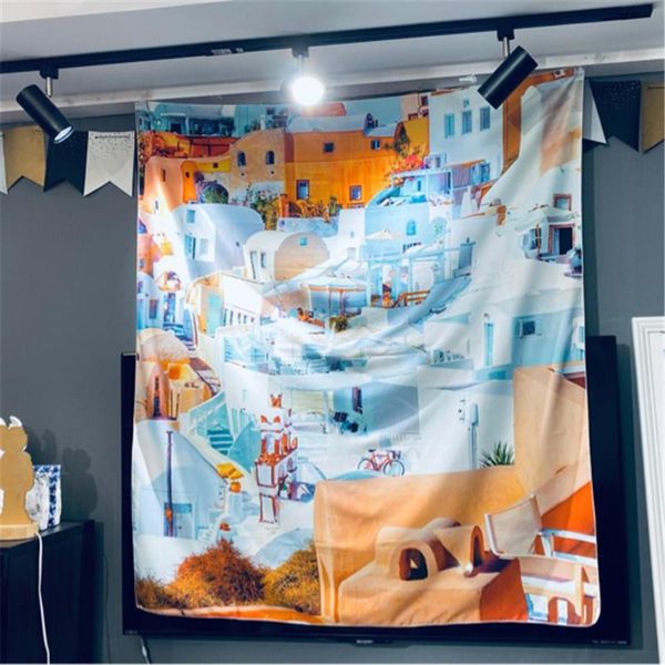 

tapestries santorini scenic hanging wall cloth background carpet home decor style blanket headboard sofa dorm mediterranean