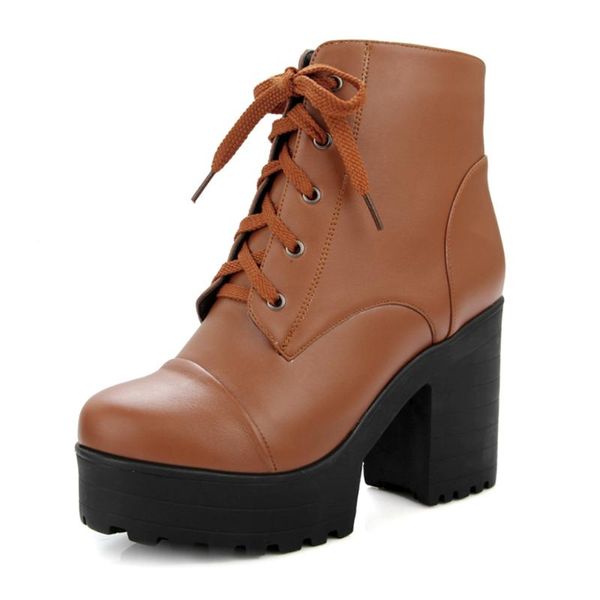 

boots sarairis brand square high heeled shoes lace platform classic ankle booties large size 43 stylish winter women, Black