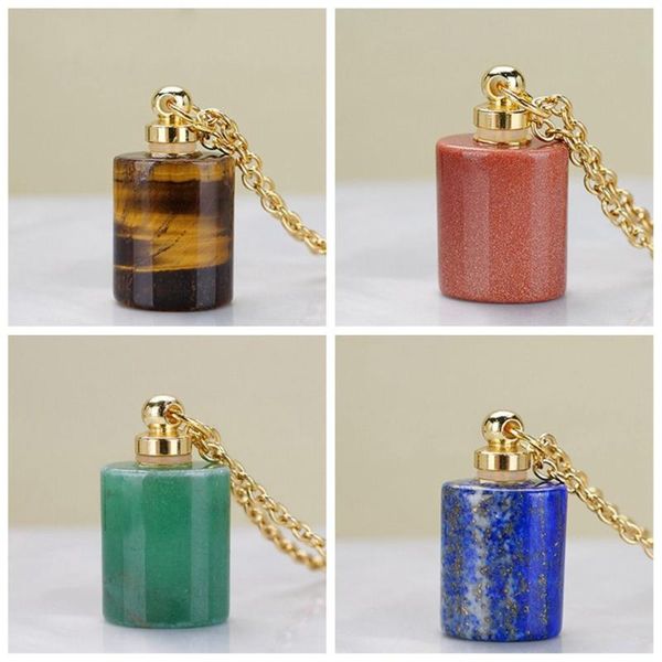 

chains fashion square shape for women men trendy natural stone necklace oil diffuser vial jewelry gift perfume bottle pendant, Silver