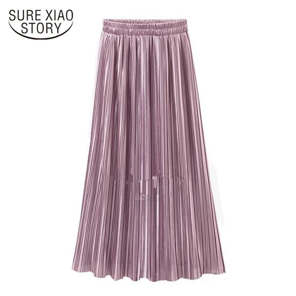 

arrived spring fashion women skirts pleated casual style solid ankle length lady high waist d403 30 210506, Black