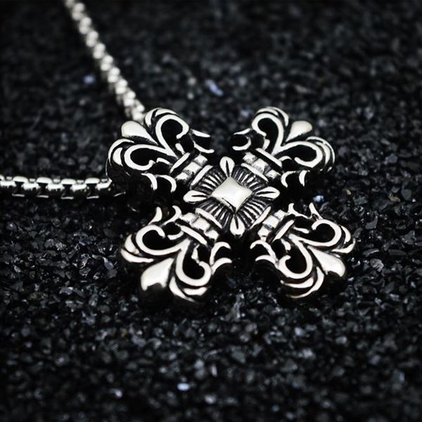 

factory outlet party favor chrome/hearts necklace croix hollow out cross necklace men's and women's titanium steel pendant persona