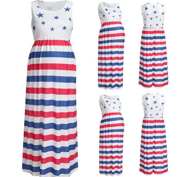 

maternity dresses women sleeveless pregnancy sundress star print 4th of july dress clothes for pregnant 2021 c17%, White