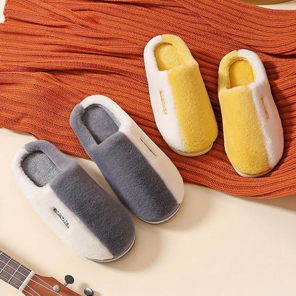 

slippers men comfort flat heel home indoor bedroom shoe zapatillas mujer winter warm fur women couples house non-slip soft, Black