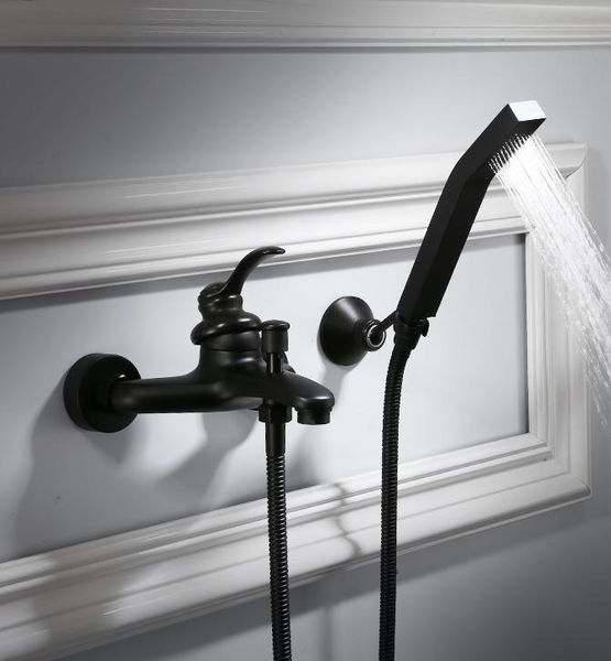

europe style black finish brass bath shower out wall mounted set with hand head bathtub mixer for cold and bathroom sets