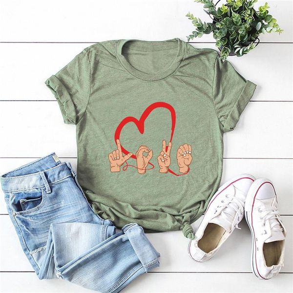 

fashion s-5xl women t shirt love finger heart print t-shirt 100%cotton summer plus size tee o neck short sleeve tshirt women's, White