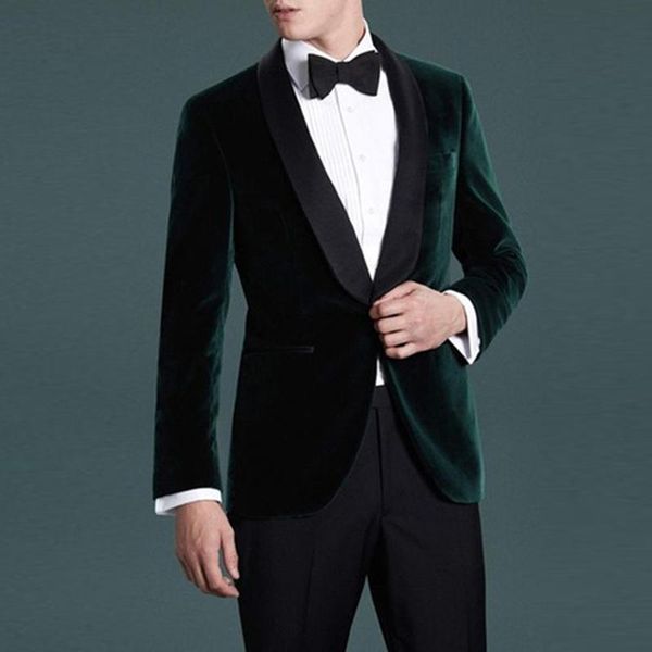 

men's suits & blazers autumn custom made fashion handsome dark geen velvet coat with black pants men for wedding dress groomsmen tuxedo, White;black