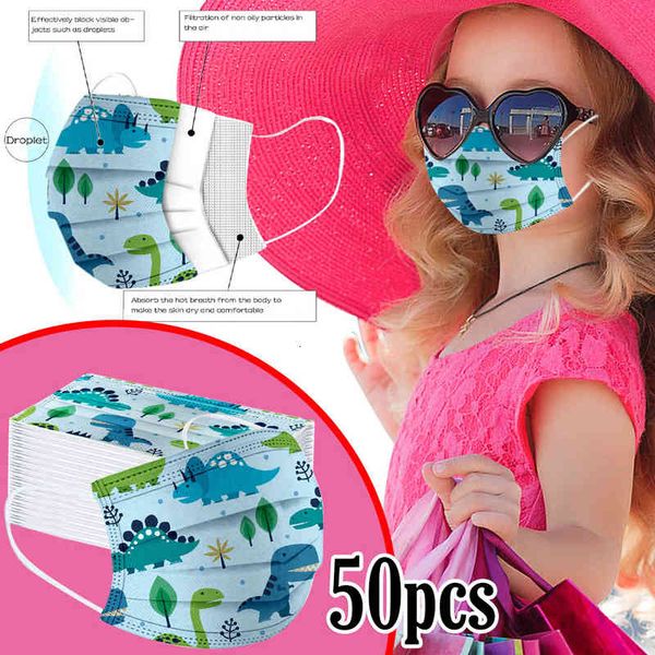 

mask 50pc child protection masks cute dinosaur print design 3ply disposable anti-dust masks masque children facemask no decoration