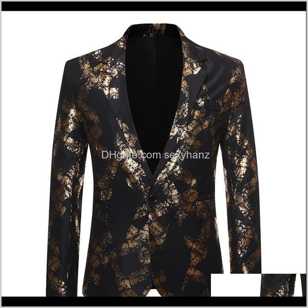 

suits & blazers mens clothing apparel drop delivery 2021 one button gold foil stamping golden floral printed club stage wedding sport suit s, White;black