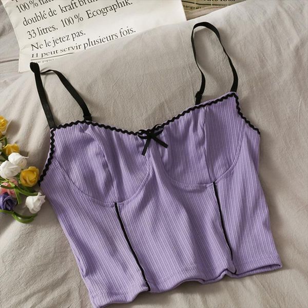 

purple knitted crop womens tanks straps cute summer y2k, White
