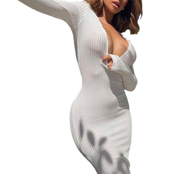 

women's swimwear women close-fitting solid color dress, deep v-neck long sleeve , black/ white, White;black