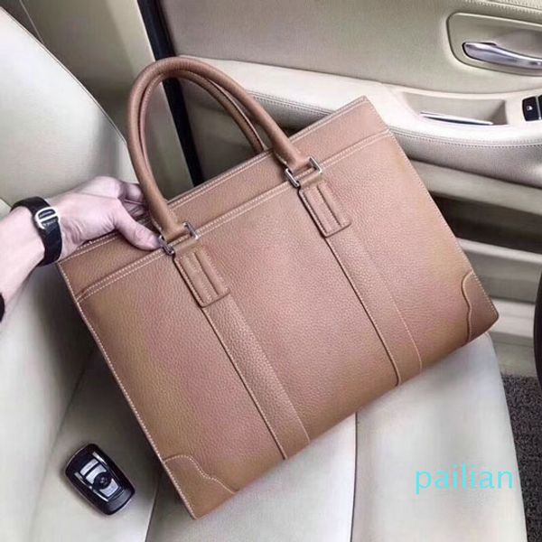 

designer leather briefcases men business handbags soft flexible lichee graincow leather luxury lapcases multi-pockets 38cm