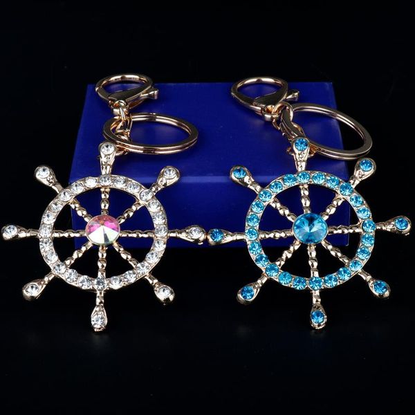 

keychains dongsheng wholesale rhinestone crystal personality boat rudder steering wheel keychain keyring handbag charm key holder keyrings, Silver