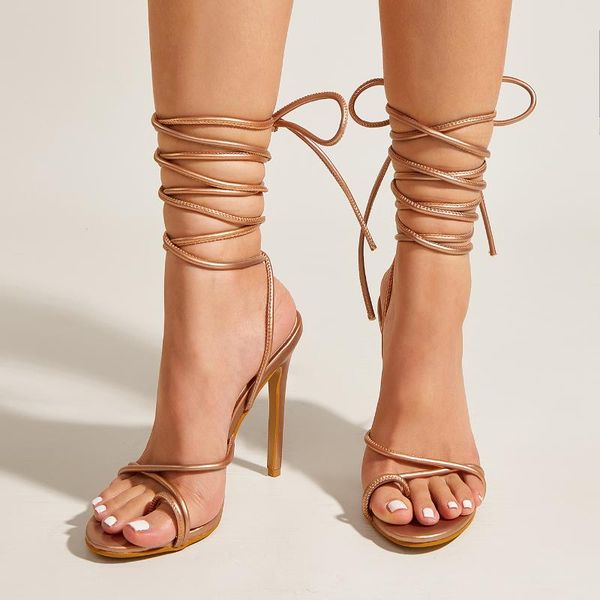 

sandals gladiator plus size 35-41 ankle strap women peep toe stiletto high heels solid color summer rome shoes for 2021, Black