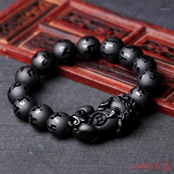 

beaded, strands grind arenaceous obsidian six ms true proverbs pixiu bracelet male frosted hand series crystal yao stone1, Black