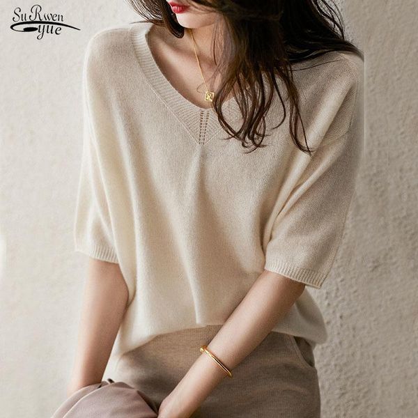 

women's blouses & shirts fashion short sleeve deep v sweater cashmere spring blouse 2021 summer office female blusas mujer 13888, White