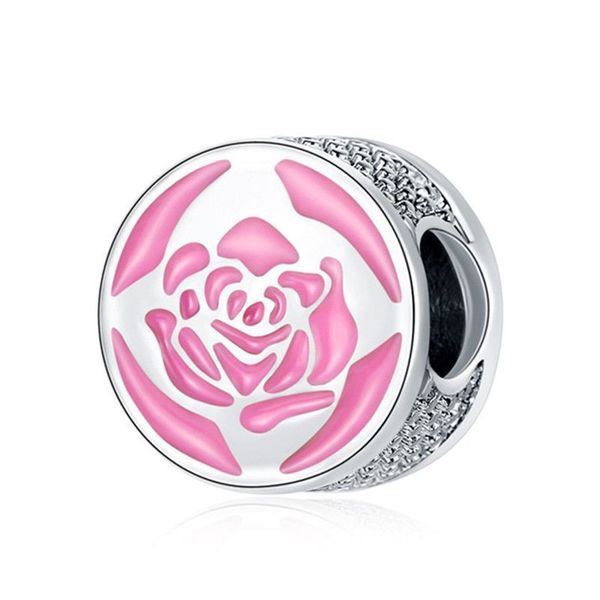 

1pcs pink rose pendant diy beads adapting to original pandora charm bracelet ladies jewelry making gifts, Silver