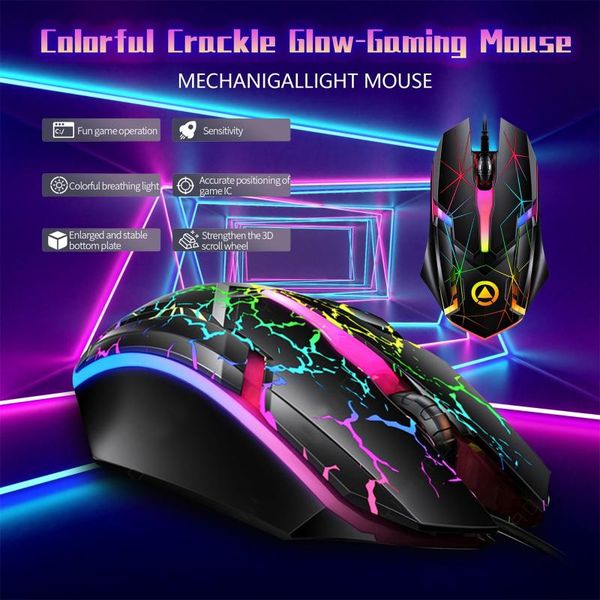 

mice colorful usb luminous mouse for wired games crack version abs product material 1200 dpi mobile black 80ips gift