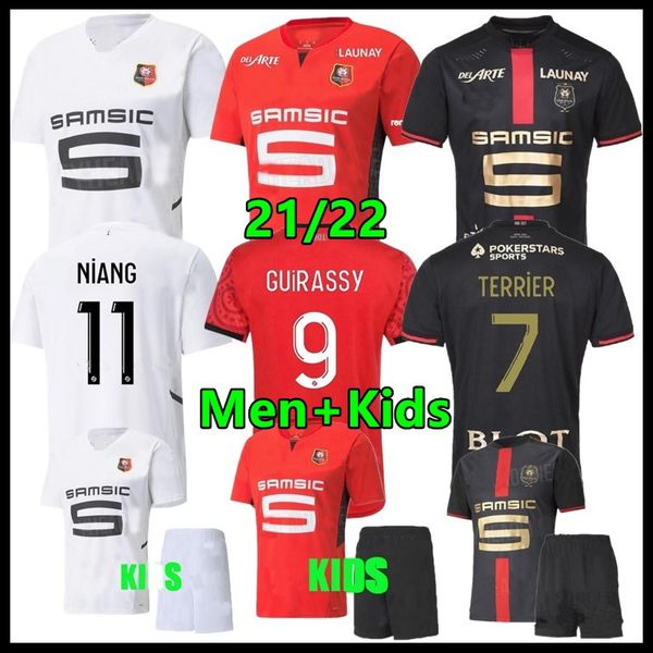 

rennes 21 22 stade rennais fc soccer jerseys doku terrier bourigeaud guirassy camavinga 120th player version 2021 2022 maillots de foot men, Black;yellow