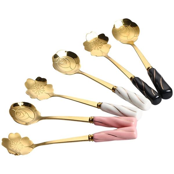 

spoons coffee tea spoon stirrer set, ceramic handle easy to grip perfect for dessert luxury parties 6 pack