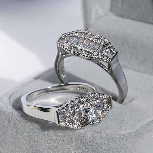 

cluster rings kinel 2021 2 pcs/set wedding ring for women zircon cz stone bling silver color engagement set fashion jewelry gift, Golden;silver