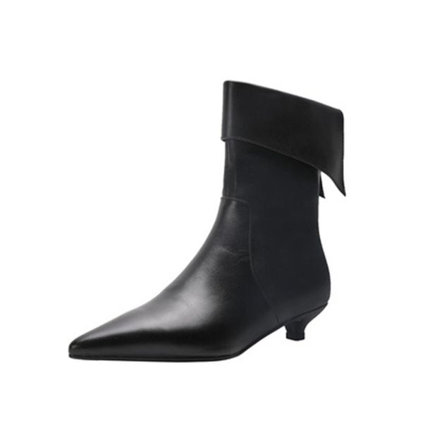 

boots women autumn pointed toe low heels zip ankle brand fashion fur leather shoes for elegant office lady, Black