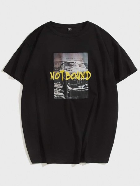 

men letter & car graphic drop shoulder tee o3lh#, White;black