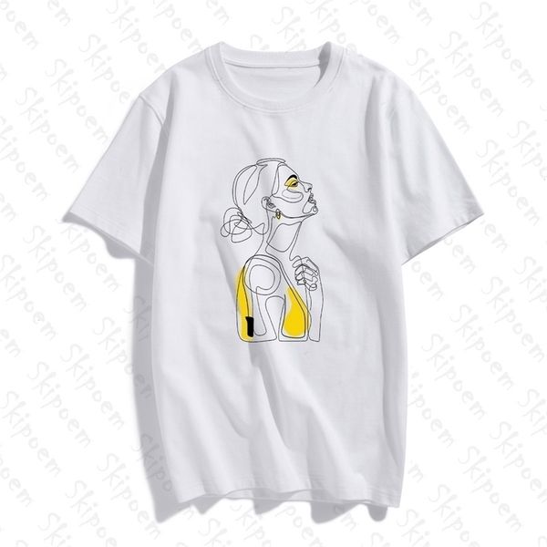 

abstract women drawing women tshirt korean style vintage harajuku gothic cotton plus size short sleeve clothes tee shirt femme 210408, White