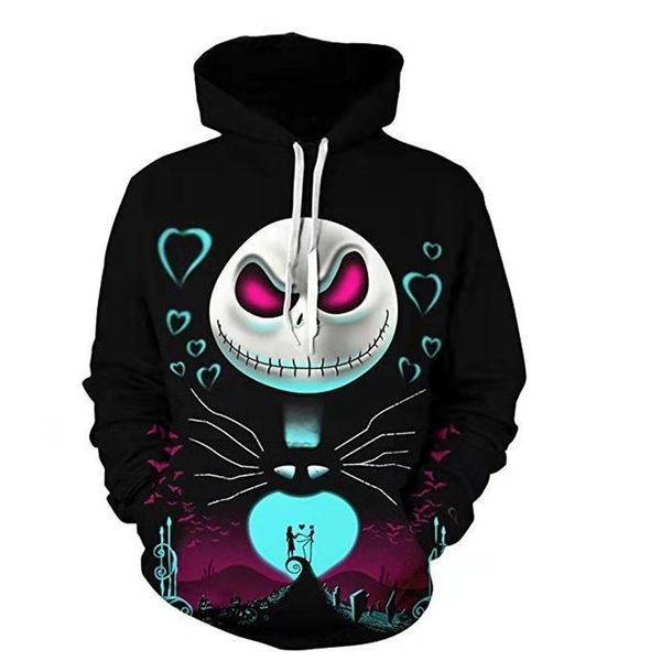 

hoodie pink skull bride print 3d halloween scary couple hooded sweater, Black