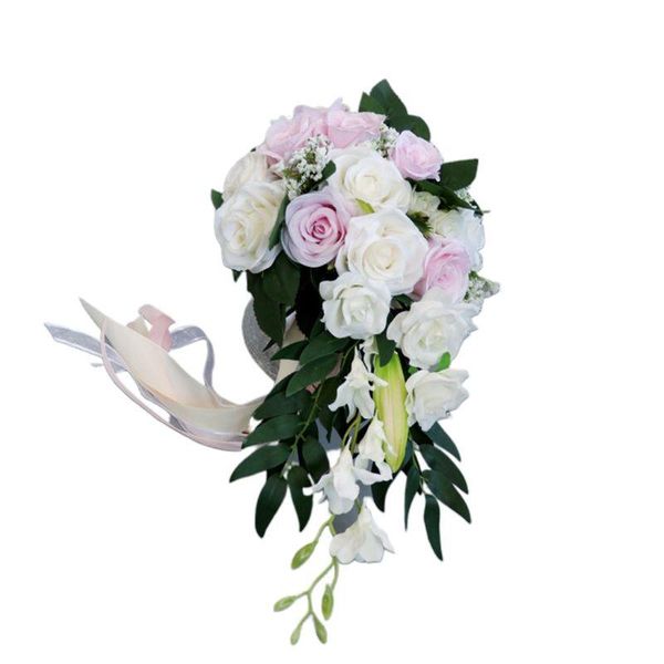 

wedding flowers romantic bridal waterfall bouquet artificial rose with ribbon
