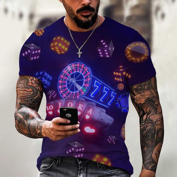 

2021 fashion new short sleeve poker printed 3d t-shirt men's hip hop sports short sleeve t-shirt fashion breathable, White;black