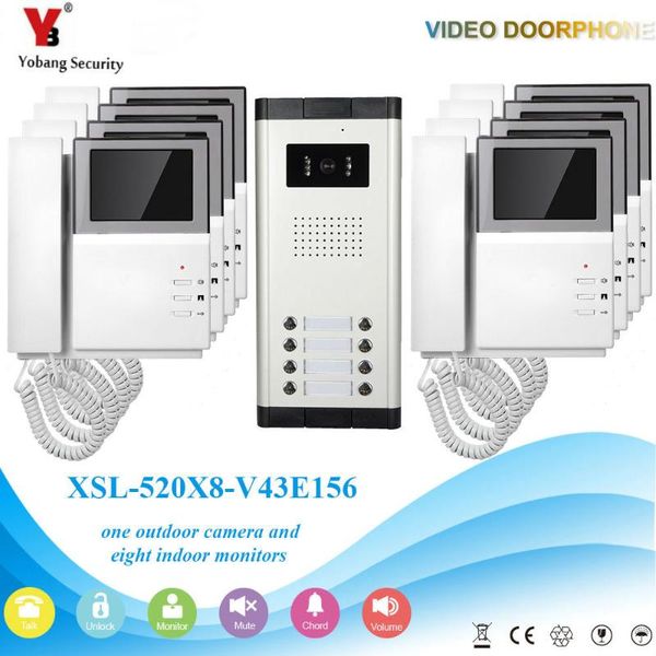 

yobang security 4.3 inch 1 camera 8 monitor access for household apartment video intercom waterproof doorbell door phones