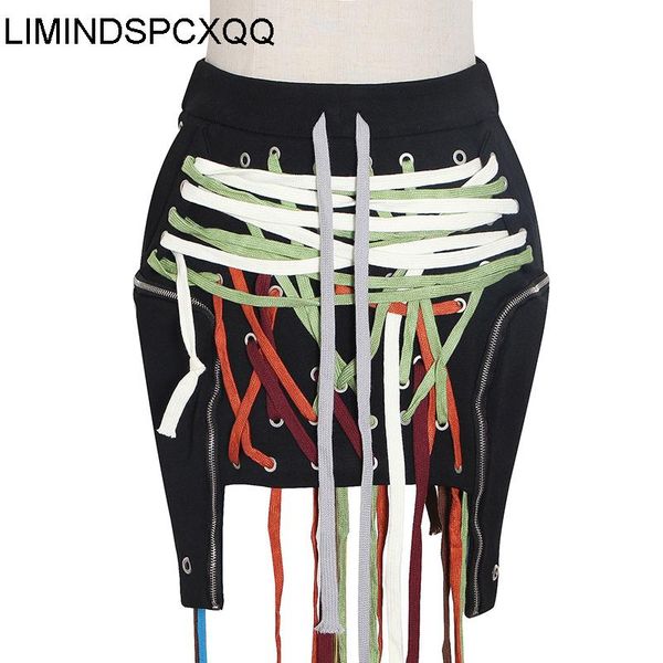 

skirts ropa mujer patchwork irregular bandage women skirt high waist mini plus size casual black female 2021 summer fashion tide