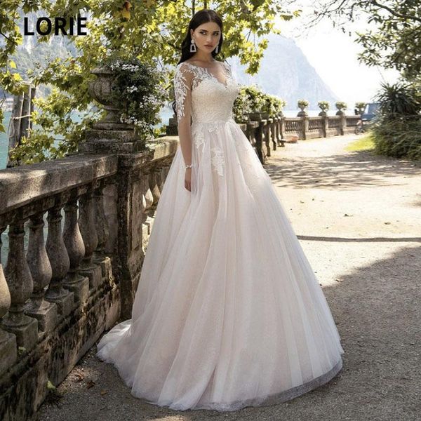 

other wedding dresses lorie luxury o-neck appliques lace long sleeves ivory white tulle boho bride gown 2021 vestidos de novia