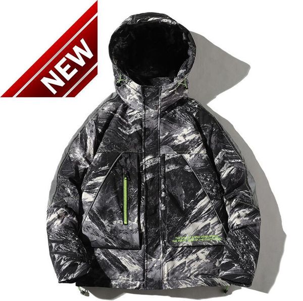 

2021 winter camouflage 90% white duck down jacket men hooded warm coat fashion casual thicken large size parkas w1276, Black