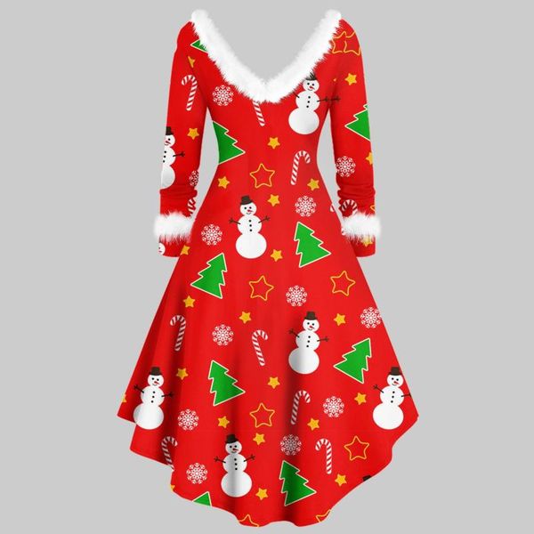 

casual dresses christmas prints autumn winter women v neck long sleeve dress swallowtail irregular-hem a line party deep, Black;gray