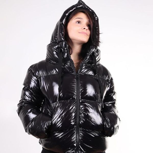 

women's down & parkas berry fashion winter hooded women elegant black pu leather coats pockets short cotton jackets ladies
