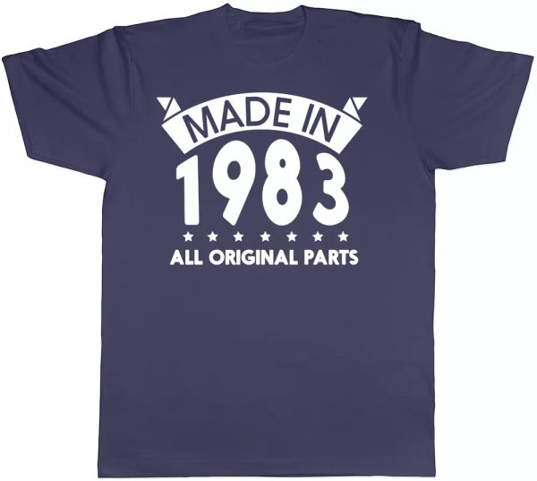 

made in 1983 all original parts birthday mens short sleeve t-shirt, White;black