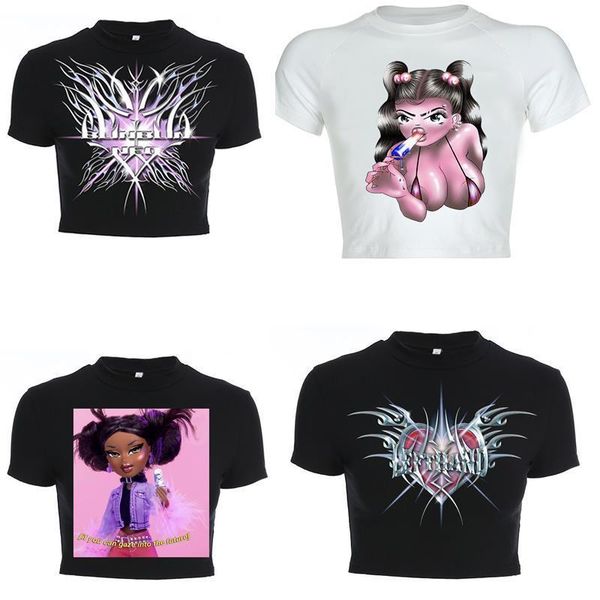 

street aesthetict y2k rap dark women t shirt rock short punk gothic, White