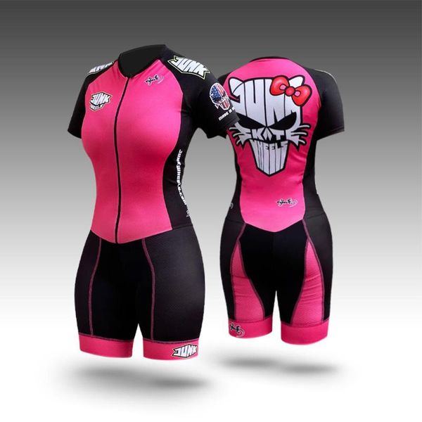 

racing sets junk skate triathlon cycling jumpsuit pink one piece skinsuit fast skating clothes women bike speedsuit gel pad 3 pockets, Black;blue