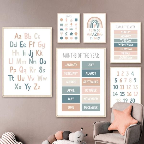 

paintings alphabet rainbow numeral wall art canvas painting nordic posters and educational prints pictures kids room nursery decor
