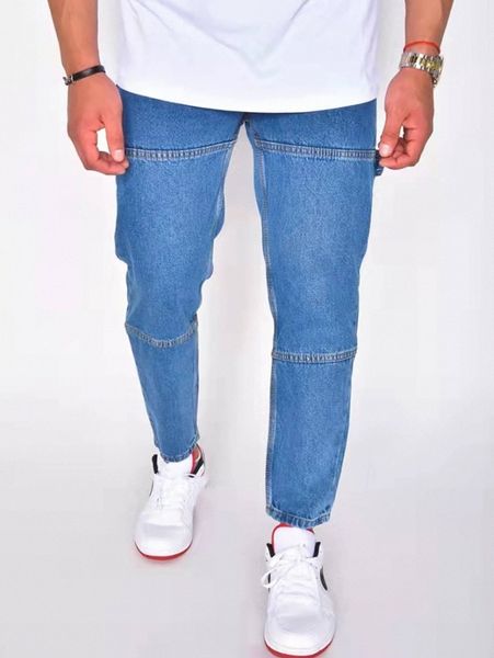 

men washed strap detail jeans t0rq#, Blue