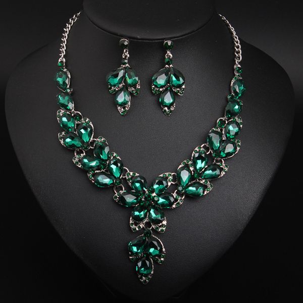 

crystal flower clavicle necklace earring set dress accessories, Silver