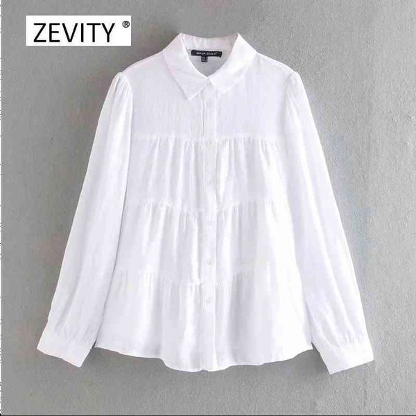 

women simply solid color pleats casual linen smock blouse office lady long sleeve shirt chic chemise blusas ls6928 210419, White