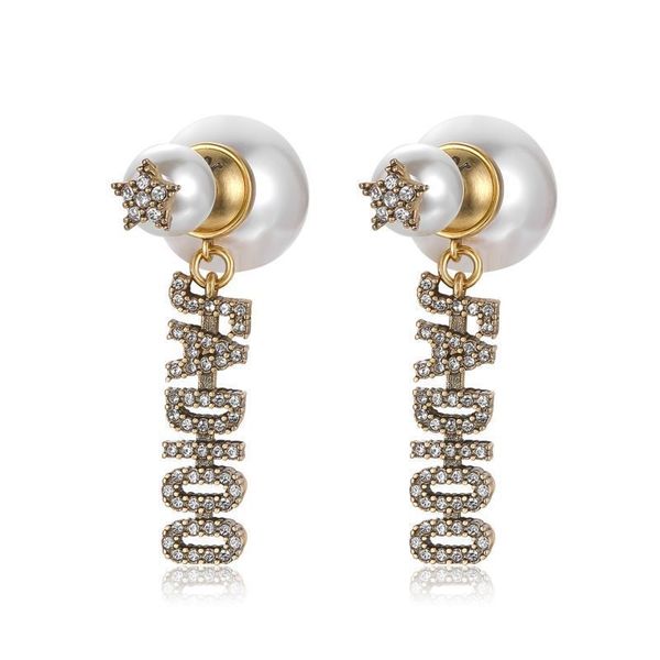 

pearl letter earrings female long round face thin, Silver