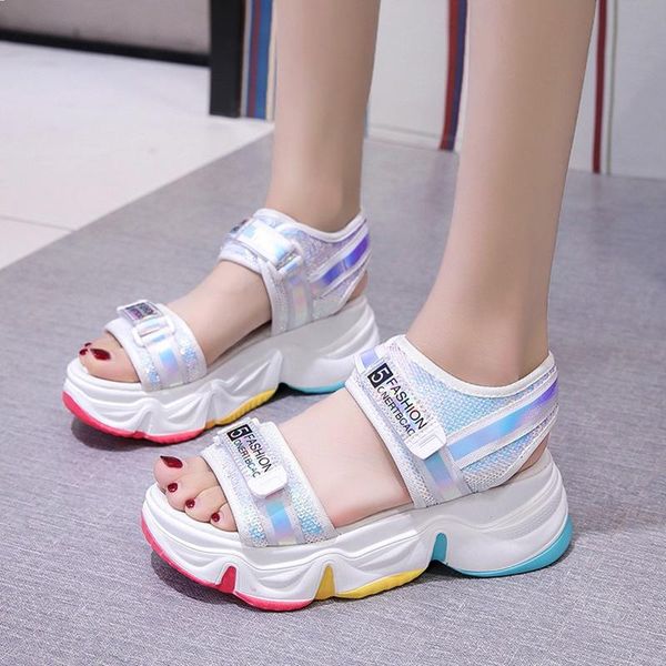 

women wedge thick sole summer shoes woman comfortable ladies casual sandalias fashion glitter platform sandals, Black