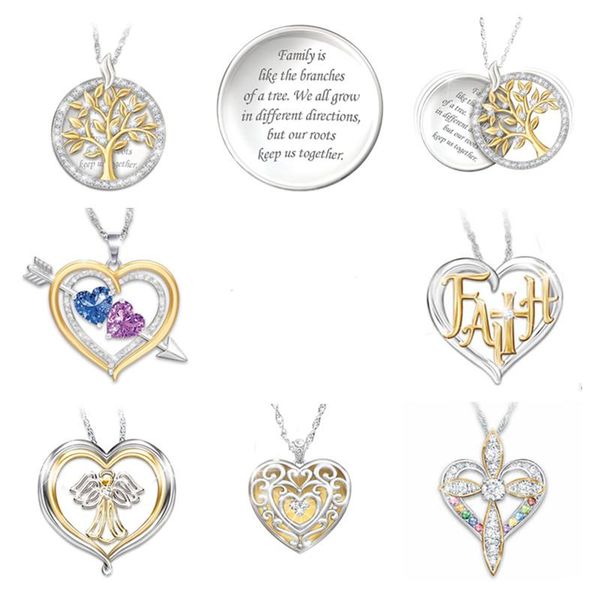 

pendant necklaces 8seasons fashion heart round tree pendants necklace crystal sweet romantic valentines day jewelry gift lady party clavicle, Silver