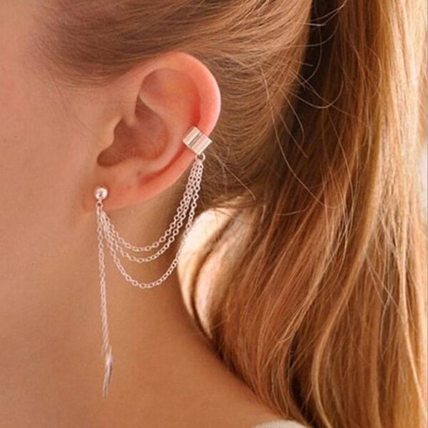 

dangle & chandelier vintage metal ear clip leaf tassel earrings bone punk simple personality, Silver