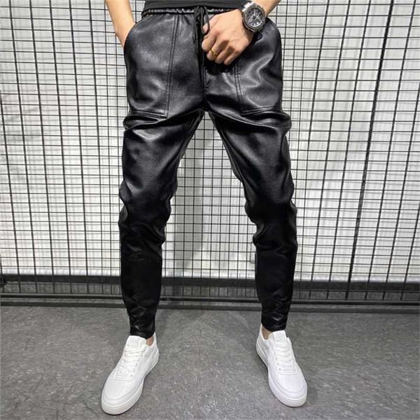 

winter thick warm pu leather pants men clothing simple big pocket windproof casual motorcycle trousers black plus size 211108