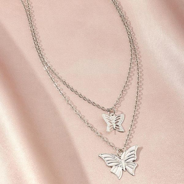 

chains simple style hollow cute animal butterfly clavicle chain jewelry for women long pendants necklaces charms bijoux, Silver